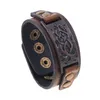 Retro Metal Floral Branch Bar ID Leather Bangle Cuff Button Adjustable Bracelet Wristand for Men Women Fashion Jewelry