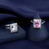 Quadrado Pink Zircon Diamond Sweet White Gold Gold Gold namorada Gift Party Jewelry Ajust￡vel
