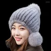 Berets 2022 Fur Lady Winter Thickening Warm Ear Protective Big Hairball Women Natural Mink Woven Hat