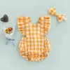 Rompers Baby Girl Bodysuit Hoofdband Outfits Korte mouw Plaid Print Jumpsuits voor pasgeborenen Outfit Sunsuit Summer Girl Bodysuit J220922