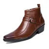 Boots Italian Brand Designer de moda masculina Fashion tornozelo sapatos de couro genuíno pontudo