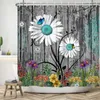 Rideaux de douche Vintage planche de bois Floral tournesol rideau imperméable marguerite Rose papillon rétro impression Design créatif salle de bain Dector 220922