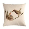 Capa de pássaro de travesseiro American Rural estilo rural Pintura à mão Birds Flowers Tree S Caixa de linho algodão TX37