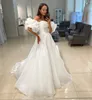 Robes de mariée princesse blanche a-ligne robes de mariée longues en organza avec manches courtes détachables plis froncés robe romantique simple de mariage