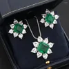 Ketting oorbellen set eyika retro hart zirkoon bloemen sieraden prinses gesneden groene fusion stenen oorbel ring voor vrouwen bruiloftsfeestje