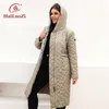 Kvinnor s plus size yttre kläder rockar Hailuozi vårjacka för kvinnor lång kvinnlig kappa varm parkor mode bälte design huva quiltade outwear 7081 220922