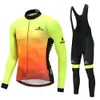 2024 Pro Mens Fluorescence Jersey de cyclisme d'hiver jaune Ensemble de vélo de montagne à manches longues Vêtements de vélo respirant