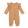 Ensembles de vêtements 2022 Infant Baby Girls Boys Footed Jumpsuits Ribbed Footies Cute Ruffles Long Sleeve Solid Color Knitted One-Piece Pyjamas