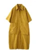 Robes décontractées Été Femme 2022 Élégant Couleur Solide Grande poche Revers Robe à simple boutonnage Chemise Longue Jupe Femme