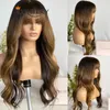 Ombre Honey Brown 360 Lace Frontal Human Hair Wigs with Bangs 200Density Glueless Fringe 5x5 Lace Closure Wigss for Black Women