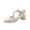 Robe chaussures femmes talons hauts talon bas bout carré Mary Jane noir blanc décontracté mariage bureau dames 35-39