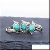 Cluster ringen retro sier veer turquoise ring Europe en Amerika mode verlovingsringen voor vrouwen bruidsbruin sieraden cadeau die dhp2t