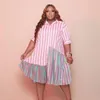 Plus Size Kleider Tie Dye Midi Gestreiftes Hemd Rock für Damen Mehrfarbig Panel bedruckt Frau Sommer Gerade Blous Kleid Elegant