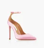 Luxury brands shoes Sexy Women dress Bride pumps high heels aquazz- Love Affair Pump 105mm ankle strap pointy toe satin leathers black pink 35-42