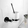 Badaccessoireset Matte zwarte handdoekstaaf Railrek badkamer haken zeep doos dispenser ring toiletborstel papier houder accessoires