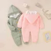 Rompers Autumn Winter Baby Bary Boys Knitted Romper Hooded LEDSLEEVES COTTONT COTTONTSUIT新生児カジュアル服ベビー服J220922