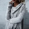 여자 스웨터 여성 스웨터 스웨터 가을 겨울 대형 헴 스카프 그레이 스웨터 여성 패션 니트 미드 길이 조끼 코트 스웨터 J220915