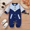 Rompers Newborn Baby Girls Boys Autumn Winter Jumpsuit Long Sleeves Round Neck Button Down Brief Patchwork Warm Romper J220922