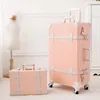 Suitcases Retro Trolley Suitcase Set Women Handbag Travel Rolling Luggage Bag Universal Wheel Boarding Fashion Box Pink Blue Rose Valise