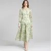 Women's Runway Dresses O Neck Long Sleeves Printed Drop Waist Elegant Fashion Designer Dress Vestidos