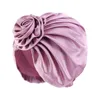 Elegant Flowers Women Satin Bonnet Soft Female Silky Bandana Headband Sleeping Hat Hair Care Cover Cap Muslim Solid Color Hijabs