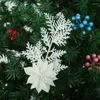 Decorazioni natalizie Scintillio artificiale Poinsettia Fiore Rami di pino Foglie Scelte Ornamenti per ghirlande di alberi di Natale Decorazione domestica