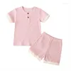 Zestawy odzieży 2022 Modne dzieci żebrowane patchwork zestaw zestawu unisex okrągły szyję Pullover spodnie na lato 18m-6t Baby Girl Boy