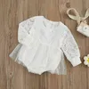 Rompers babymeisjes mesh romper jurk zoete casual bloemen kanten parel pearl lange mouwen pasgeboren jumpsuits schattige babymeisjes kleren j220922