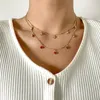 Pendant Necklaces Fashion Vintage Boho Simple Gold Color Chain Crystal Tassel Necklace For Women Female Heart Shaped Cherries Jewelry Gift