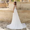 Abito da sposa Boho Bianco per le donne 2022 Robe De Mariee spacco laterale in chiffon pizzo spiaggia abiti lunghi da sposa collo trasparente maniche ad aletta