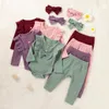 مجموعات الملابس صيف 3pcs ملابس الطفل ألوان صلبة متوترة طويلة الأكمام رومبير مرنة الخصر السراويل