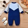 Rompers Newborn Baby Girls Boys Autumn Winter Jumpsuit Long Sleeves Round Neck Button Down Brief Patchwork Warm Romper J220922