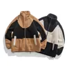 Harajuku floue moelleux laine d'agneau veste hiver Parkas hommes couleur bloc Patchwork épais chaud manteau Streetwear Hip Hop vêtements d'extérieur décontractés