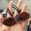 Hoog - Eind handgemaakte haaraccessoires Koreaanse versie van fijne suede bezaaid Super Flash Rabbit Ears Bow Hair Rope Hair Ring Vrouw