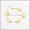 L￤nkkedja trendig vintage charm kl￶ver armband colorf damer 5 plommon bossom blommor armband smycken f￶r kvinnor droppleverans 2021 Brac D203o