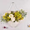 Decorative Flowers Nordic Creative Wooden Board Simulation Flower Wreath Wall Hanging Decoration Artificial Fake Dried Plant Garland