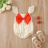 Pagliaccetti Toddler Girls Tute Suit Baby Tinta unita Flying Sleeve Body Summer Red Bow Decor Tute Baby Clothes J220922