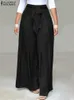 Женские брюки Capris Элегантные высокие талию Сплошные брюки Zanzea Fashion Summer Women Loose Wide Palazzo негабаритный галстук бабочка Длинные Pantalon 220922