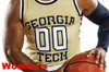 Sj NCAA College Georgia Tech Yellow Jackets Basketballtrikot 35 Kristian Sjolund Usher Shaheed Medlock Moses Wright Malachi Rice Custom