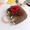 Evening Bags Women Straw Totes Hat Set Vintage Beach Fashion Summer Floral And Handmade Flower For Travel Holiday