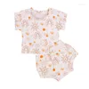 Conjuntos de roupas 2022 Summer 2 peças Terno Kids Conjunto Flamingo Round Rould Gconsht Short Shorts de camiseta curta para meninas Amarelo 0-3 anos