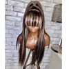 13X6 Lace Frontal Wig Fringe Blonde Highlight Silky Straight 360 Lace Front Human Hair Wigs with Bangs 5X5 Closure Wigss 180% Soft