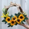 Dekorative Blumen, 1 Stück, künstlicher Sonnenblumenkranz, handgefertigt, runde Blumengirlande, Wandbehang, Dekoration für Hochzeit, Verlobung, Party