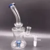 Mini Clear Glass Water Bong Hookahs with Blue Tire Perc Oil Dab Rigs Smoking Pipes