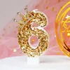 Forniture per feste 1Pc Glitter Number Cake Toppers Baby Shower Decorazione di compleanno Matrimonio Oro Argento Digital Cakes Dessert Decor Candele