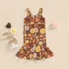 Rompers nieuwe peuter kinderen babymeisjes kleren mouwloze bloemen bedrukt romper jumpsuit flare lange broek algehele zomer herfst J220922