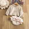 Kleidung Sets Kleinkind Herbst Baby Mädchen 2 stücke Schöne Tücher Rüschen Langarm Blumen Gedruckt Pullover Tops Hosenträger Shorts 0-3Y