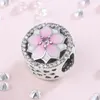 925 Sterling Silver Pink Magnolia Flower Charm Beads European Origin