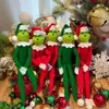 Red Green Christmas Grinchs Doll para Decoración de árboles de Navidad Costilización casera con sombrero Año Nuevo Regalos para niños