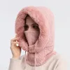 Hats Scarves Sets Women Knitted Cashmere Fur Cap Mask Set Hooded for Winter Warm Russia Outdoor Ski Windproof Hat Thick Plush Fluffy Beanies 220922